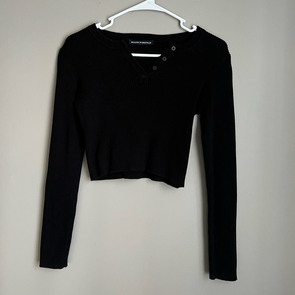 Black Brandy Melville Cropped Ribber Sweater